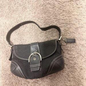 Coach Black Canvas Shoulder Bag with Silver Buckle